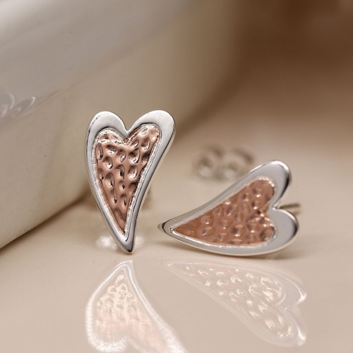 Sterling Silver and Rose Gold Heart Stud Earrings by Peace of Mind